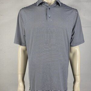 Footjoy dark blue white striped 1904 Olympic short sleeve polo shirt mens Large
